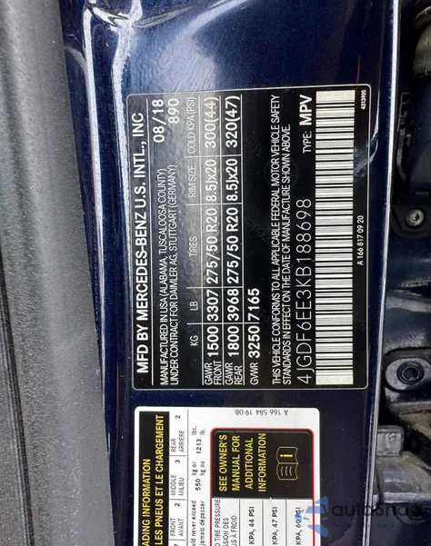2019 Mercedes-Benz Gls 450 4Matic from USA, damaged, VIN 4JGDF6EE3KB188698